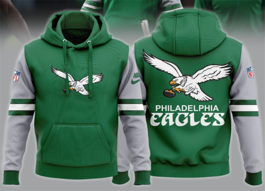 Men's Green Philadelphia Eagles Team Big Logo Sideline Alternate Club Pullover Hoodie